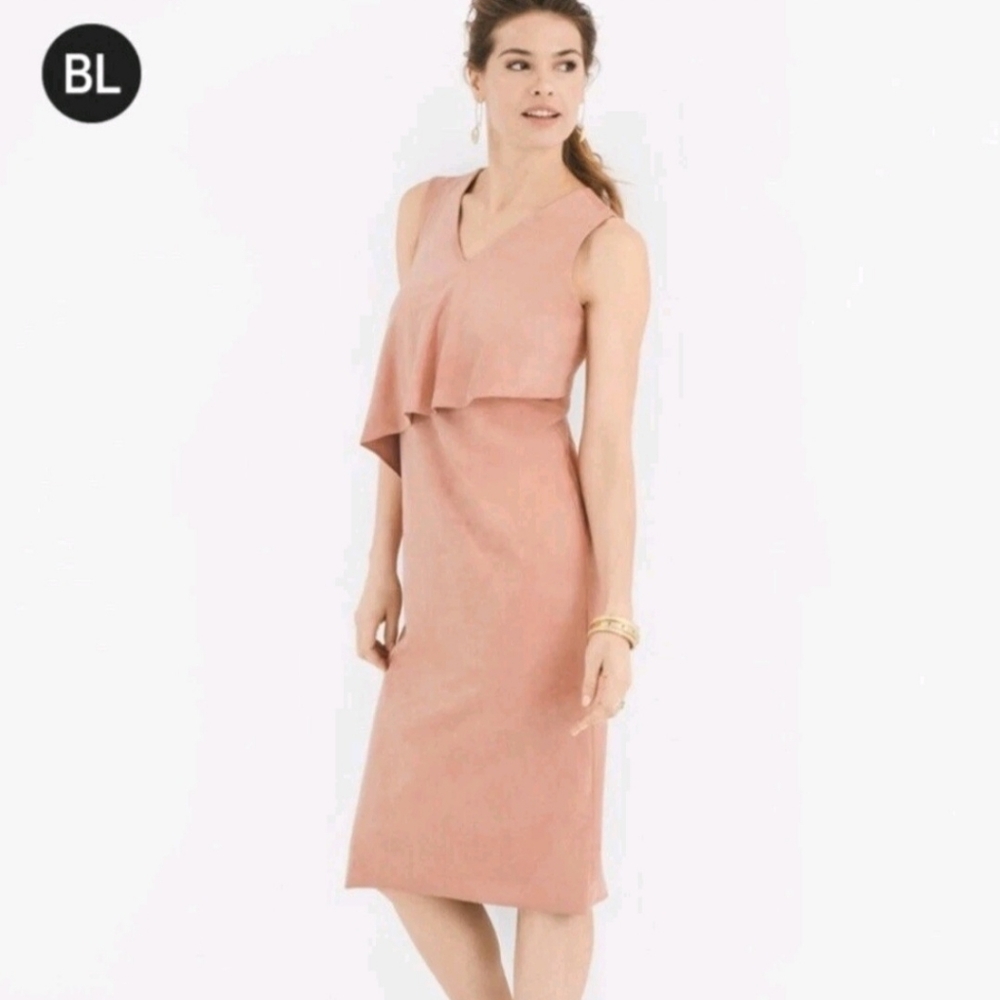 Chico's Black Label 2.5 Large Sheath Midi Dress Faux Suede Sleeveless Pink